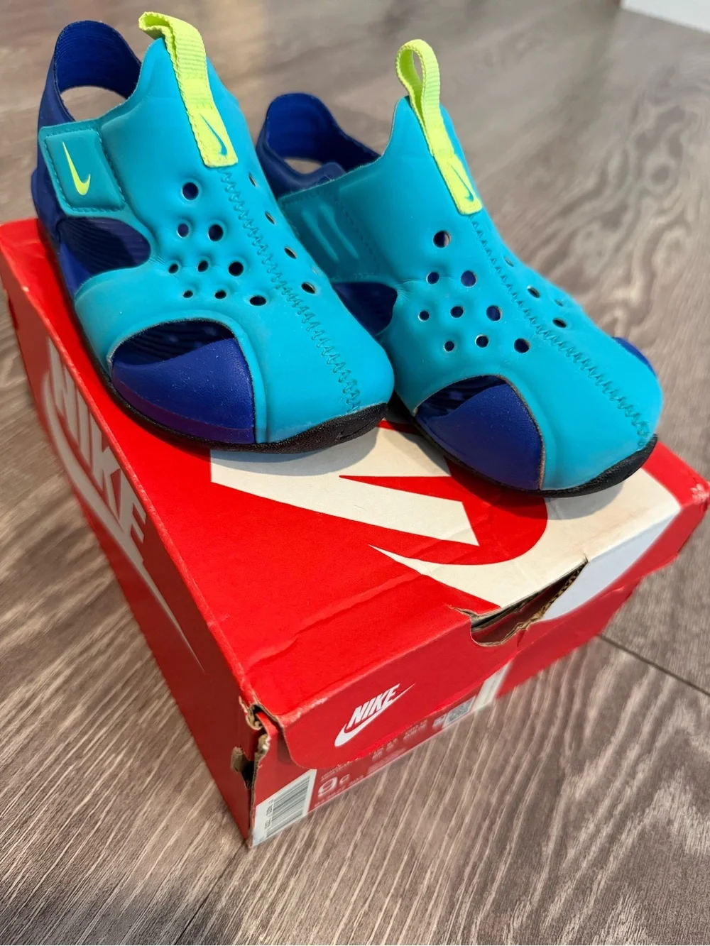 Nike Kids Blue and Neon Yellow Water Shoes